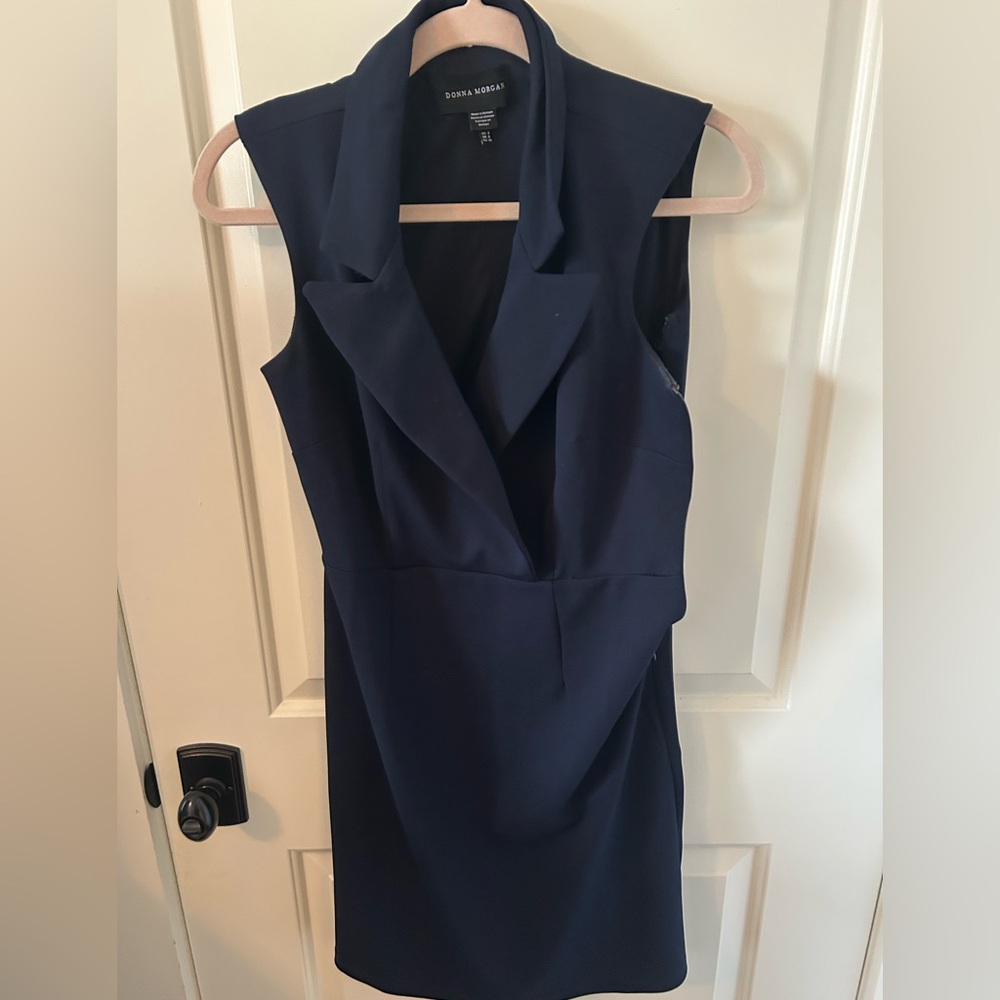 Donna Morgan Navy Notch Lapel Mini Sheath Dress
